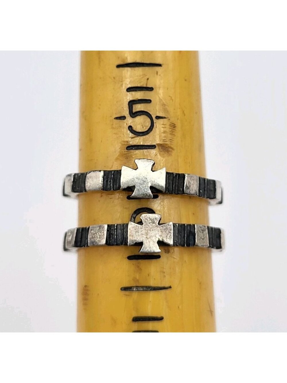 Artisan Sterling Silver iron Cross matching ring lot 2 Goth Moto Chopper Biker